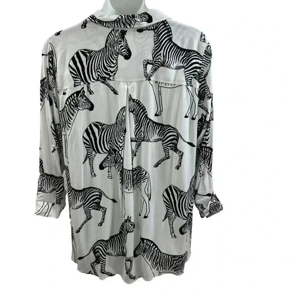 Jane + Delancey white and black zebra print blouse roll tab sleeves 2XL NWT Zoo - Picture 3 of 12